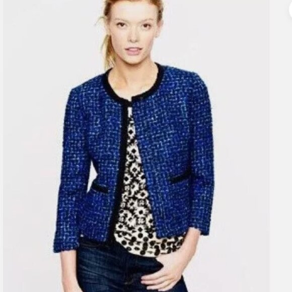 J. Crew Jackets & Blazers - JCrew Lady Blazer Blue Black Boucle Tweed, Size 2